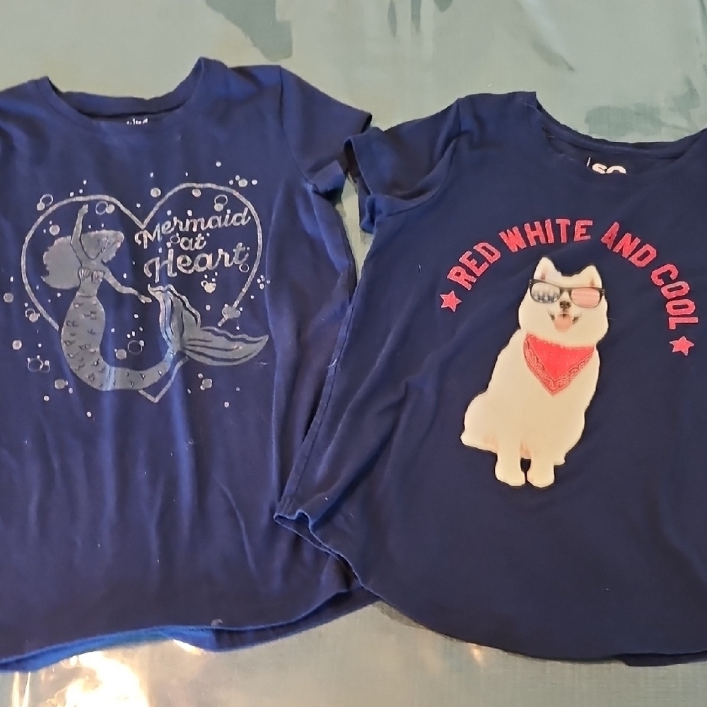 Jumping Beans Blue Kids Tees - Mermaid and Cool Cat Designs